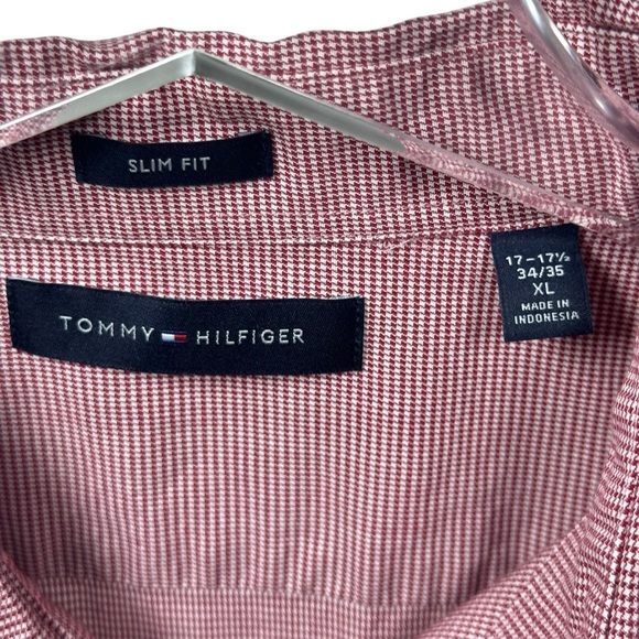 Tommy Hilfiger Mens Size XL Slim Fit Button Down Long Sleeve Shirt Red Print - Picture 2 of 11